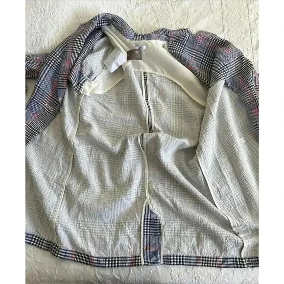 NWT J Jill Barley Relaxed Multi Blue Plaid Cotton Seersucker Boyfriend Blazer M - Picture 15 of 16